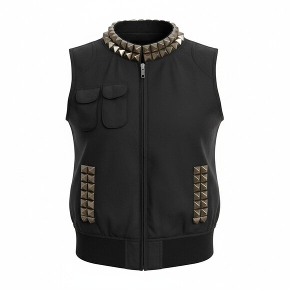 Philipp Plein Black Nylon Cargo Vest Large Triangle Heavy Studs Pockets Studded - Picture 2 of 14
